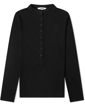 Joah Brown Button Down Henley Long Sleeve Top - Black