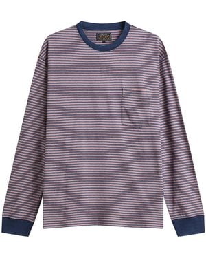Beams Plus Stripe Long Sleeve T-Shirt - Purple