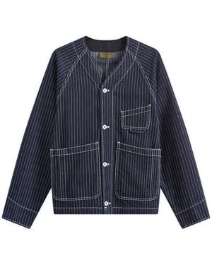 Uniform Bridge Stripe Denim Pocket Cardigan Jacket - Blue