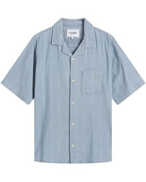 Corridor NYC Striped Seersucker Short Sleeve Shirt - Blue