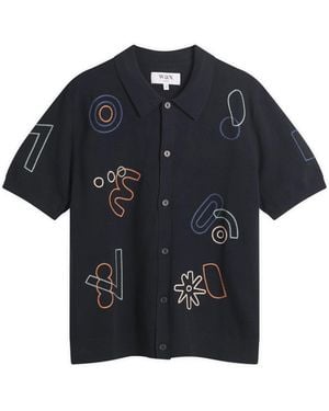 Wax London Tellaro Shapes Embroidery Knit Shirt - Black