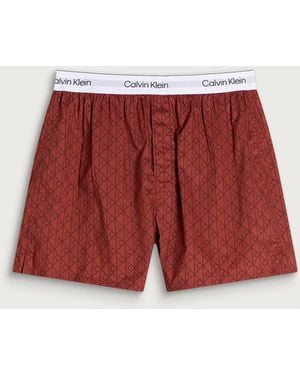 Calvin Klein Poplin Sleep Boxer - Red