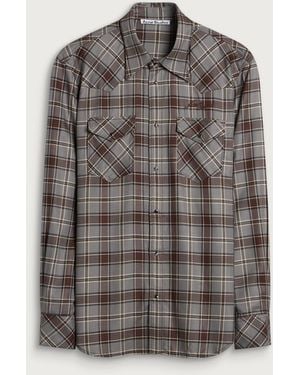 Acne Studios Surrow Check Flannel Long Sleeve Shirt - Grey