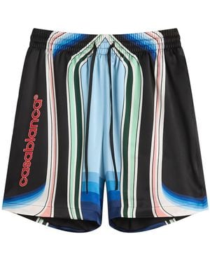 CASABLANCA Graphic Mountain Drawstring Shorts - Blue