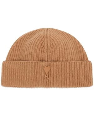 Ami Paris Ami Merino Wool Beanie - Brown