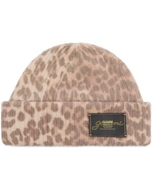 Ganni Graphic Wool Mix Beanie - Natural