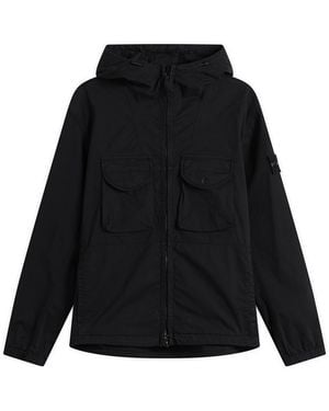 Stone Island Organic Cotton Twill Hooded Jacket - Black