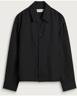 Studio Nicholson Rrick Tech Wool Open Collar Shirt - Black