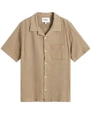 Corridor NYC High Twist Stripe Short Sleeve Camp Shirt - Natural