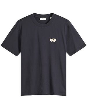 NN07 Adam Twin Needle Embroidered T-Shirt - Blue
