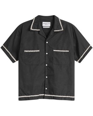 Nomarythm Textile Trim Embroidery Open Collar Shirt - Black