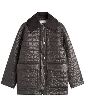 Ganni Shiny Quilt Midi Jacket - Black