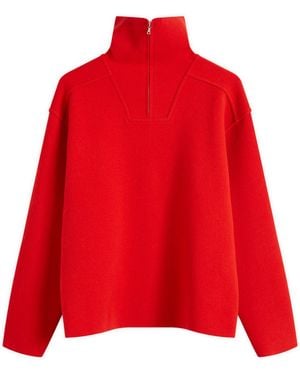 AURALEE Heavy Milano Rib Knit Zip Turtle - Red