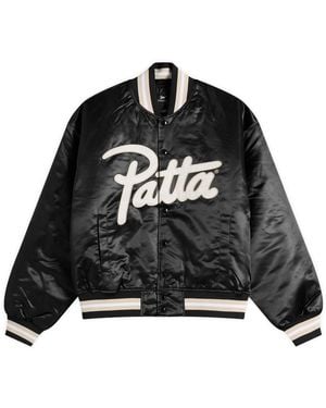PATTA Script Logo Satin Varsity Jacket - Black