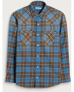 Carter Young Washed Flannel Western Shirt - Blue