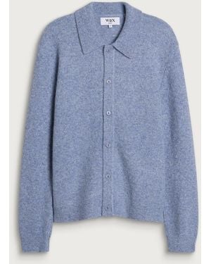 Wax London Tristan Fluffy Wool Long Sleeve Polo - Blue