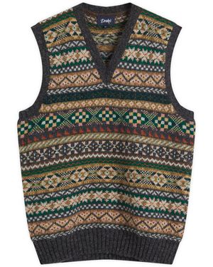 Drake's Fair Isle Knitted Vest - Green