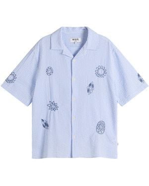 Wax London Didcot Seersucker Doodle Vacation Shirt - Blue