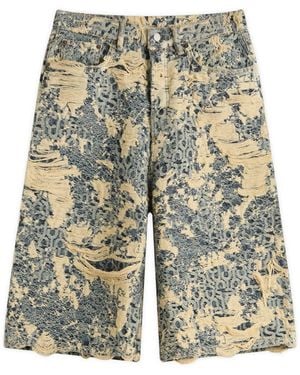 Acne Studios Distressed Monogram Denim Shorts - Green