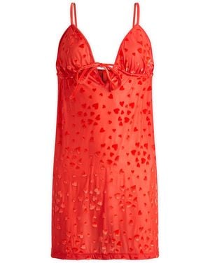 Skims Sheer Velvet Burnout Straight Neck Mini Dress - Red