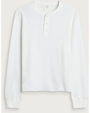Ganter Henley Waffle Longsleeve - White