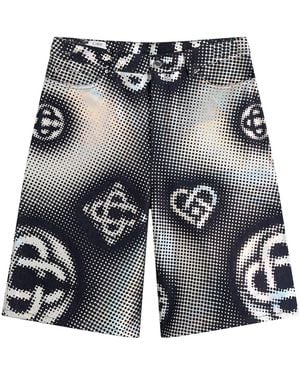 CASABLANCA Pearlescent Monogram Denim Shorts - Blue