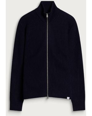 Norse Projects Hagen Cotton Full Zip Knit - Blue