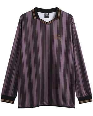 KARMA8A Stripe Long Sleeve Polo T-Shirt - Purple
