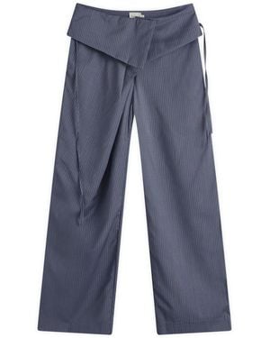 Deiji Studios Folded Wool Stripe Trousers - Blue