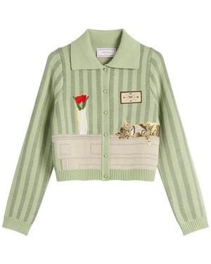 House Of Sunny Sleepy Cat Cardigan - Green