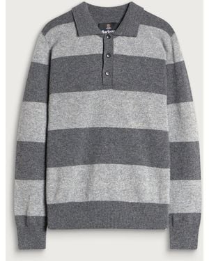 Barbour Scottish Made Striped Knitted Polo - Gray