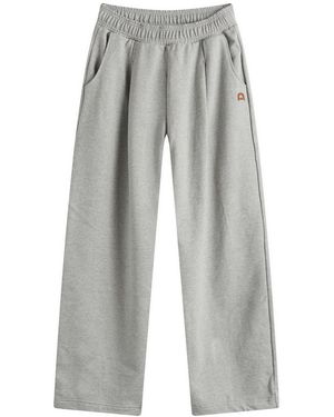 DUNST Leather Logo Wide Sweat Trousers - Grey