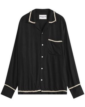 Nomarythm Textile Trim Embroidery Open Collar Shirt - Black
