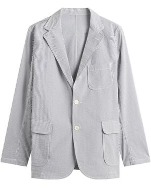 Beams Plus 3 Button Coolmax Seersucker Blazer - Blue