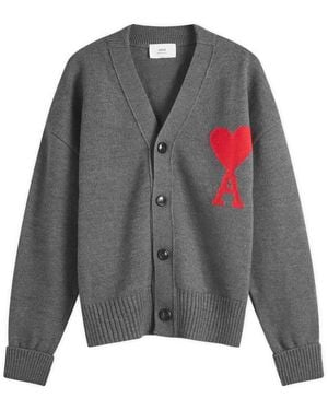 Ami Paris Ami Large A Heart Cardigan - Grey