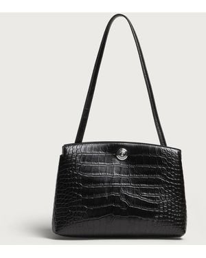 Liffner Pushlock Pouch Croc Embossed Shoulder Bag - Black