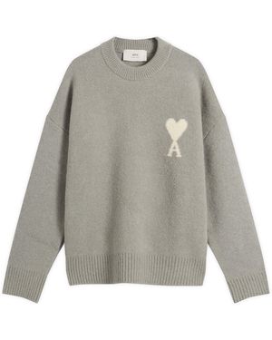 Ami Paris Alpaca Knit Adc Crew Neck Jumper - Grey
