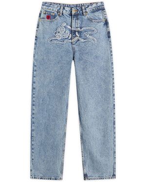ICECREAM Applique Running Dog Denim Pants - Blue
