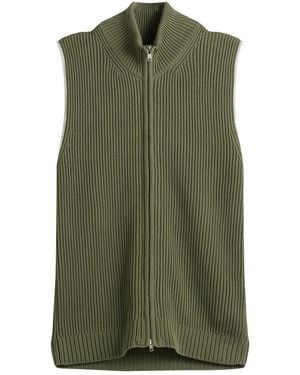 Maison Margiela Mm6 Knitted Ribbed Zip Vest - Green