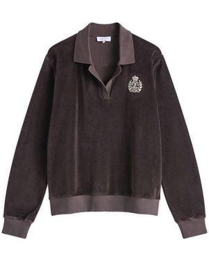 Sporty & Rich Ny Crest Longsleeve Velour Polo - Black