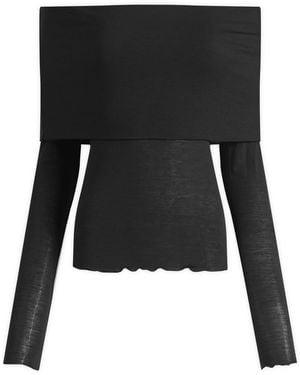 Skims Sheer Modal Off Shoulder Long Sleeve Top - Black