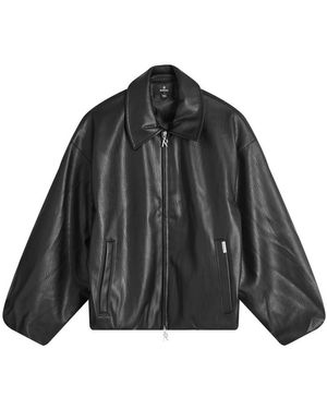 Represent Faux Leather Bomber Jacket - Black