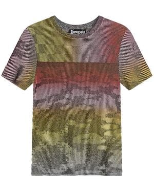 PAOLINA RUSSO Illusion Knit Cap Sleeve T-Shirt - Grey