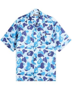 A Bathing Ape Abc Camo Open Collar Ss Shirts - Blue