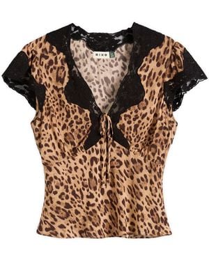 RIXO London Elaine Mila Leopard Top - Brown
