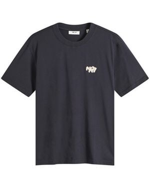 NN07 Adam Twin Needle Embroidered T-Shirt - Blue