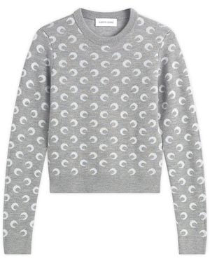 Marine Serre Moon Jacquard Knit Fitted Crewneck Sweater - Gray
