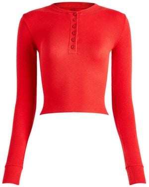 Skims Cotton Rib Cropped Henley Long Sleeve - Red