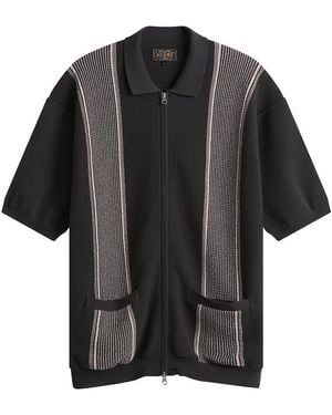 Beams Plus Stripe Zip Knit Polo - Black
