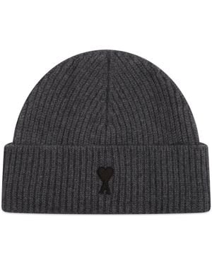 Ami Paris Felted Merino Wool Knit Beanie - Grey